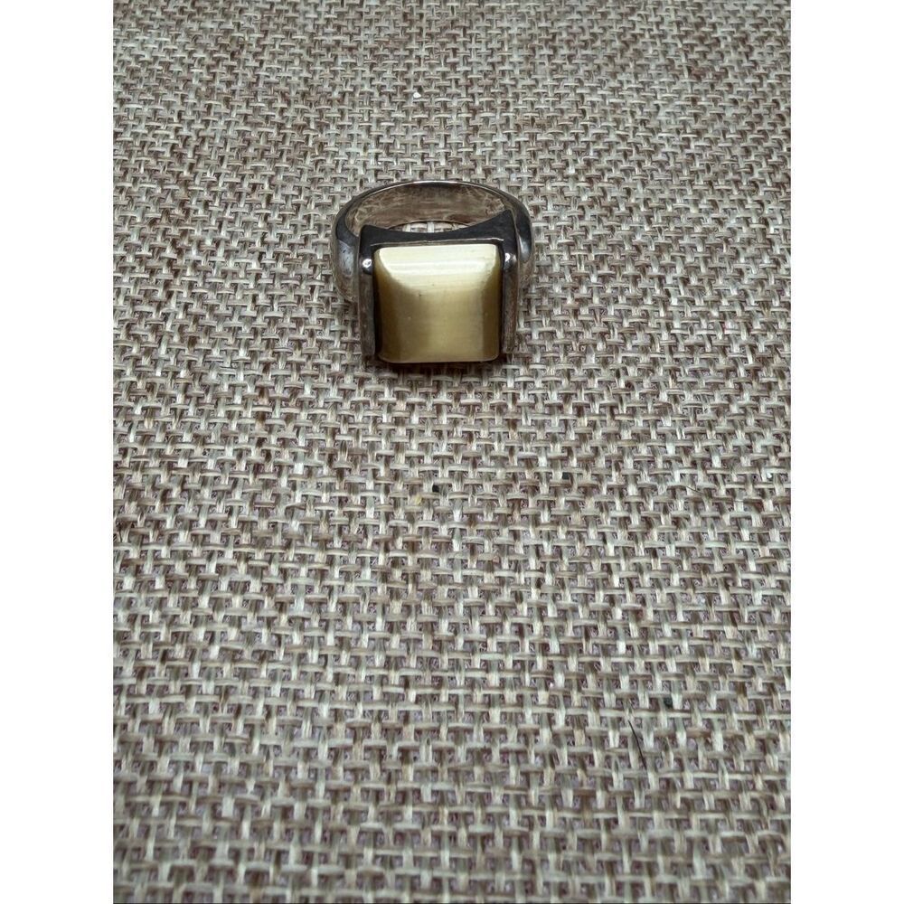 Vintage Sterling Silver Statement Ring – Square Cream Cabochon – Size 6